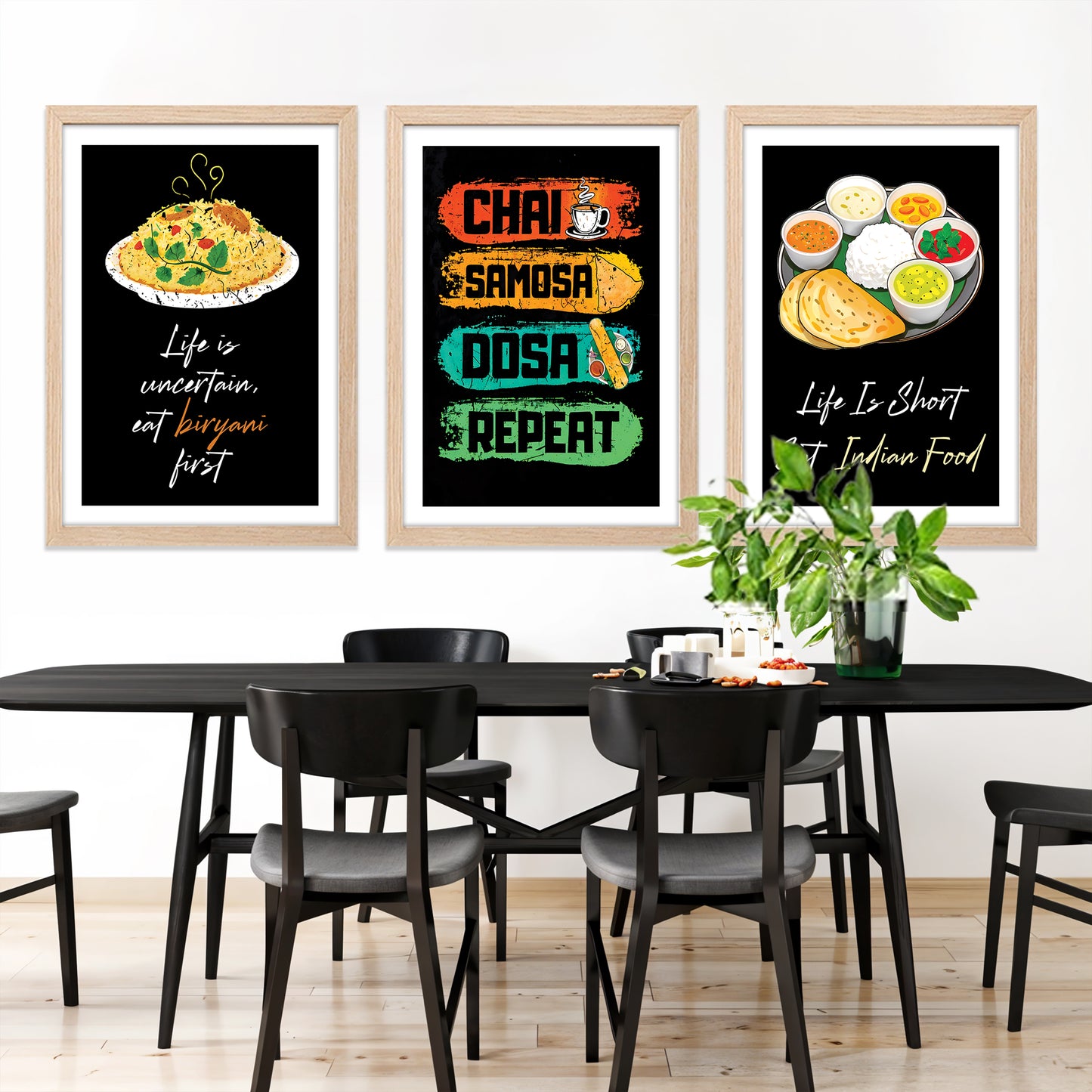 Indian Food Quote Framed Wall Art Set of 3