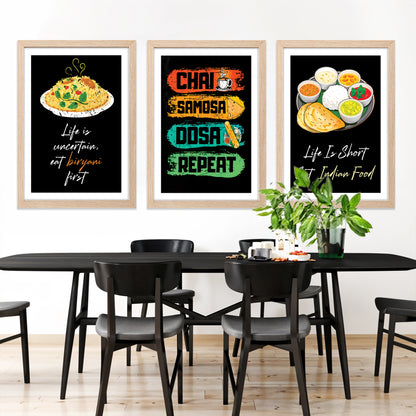 Indian Food Quote Framed Wall Art Set of 3