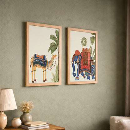 Elephant & Camel Heritage Wall Frame Set of 2