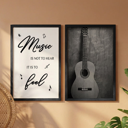 Music & Guitar Black-White Wall Frame Set of 2