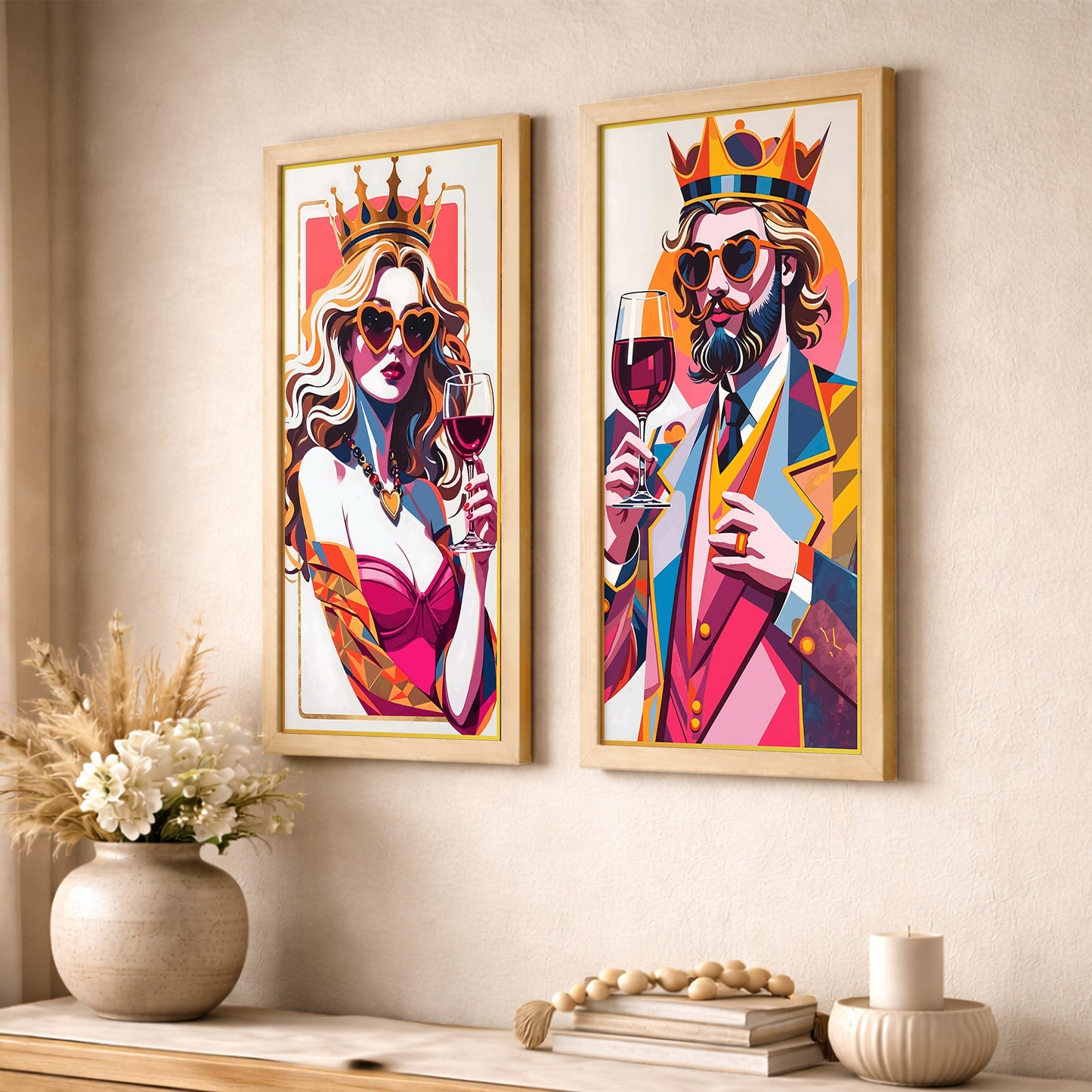 Royal Wine Couple Wall Frame Set Set of 2