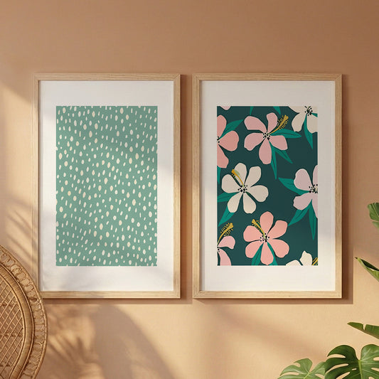 Minimal Floral & Dot Pattern Wall Frame Set of 2