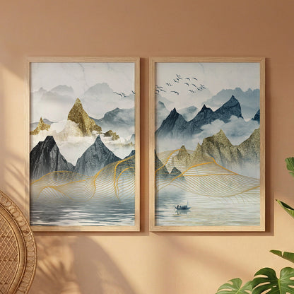 Modern Mountain Art Wall Frame Set of 2