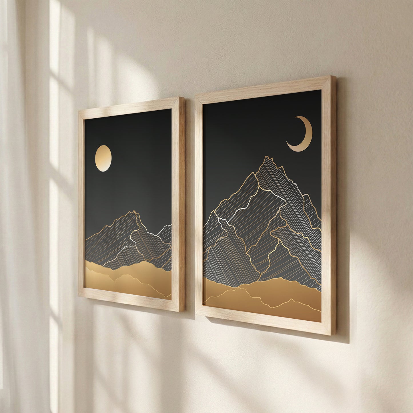 Minimalist Mountain Moon Wall Frames Set of 2