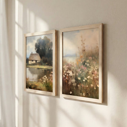 Rustic Cottage Meadow Art Set of 2