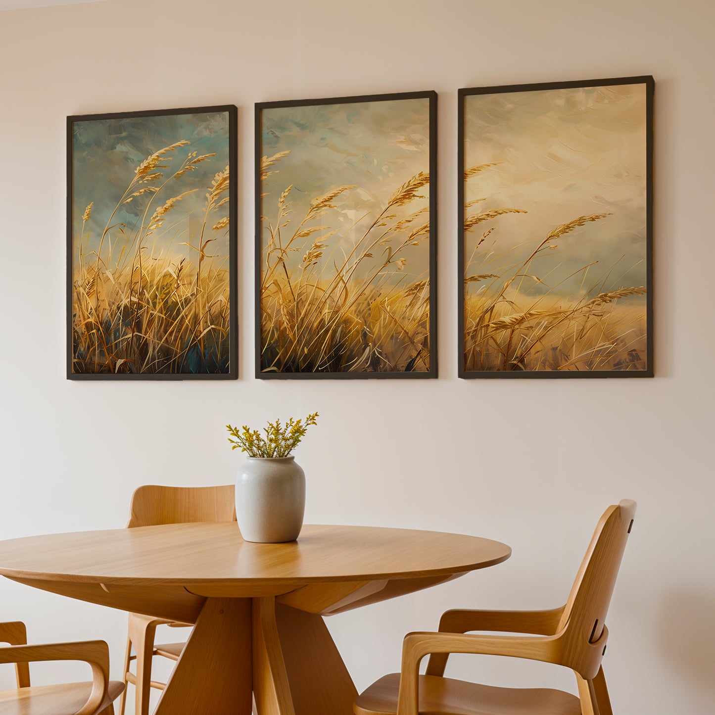 Golden Wheat Field Wall Art Frames Set of 3