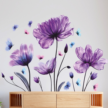 Purple Flower & Butterfly Wall Sticker