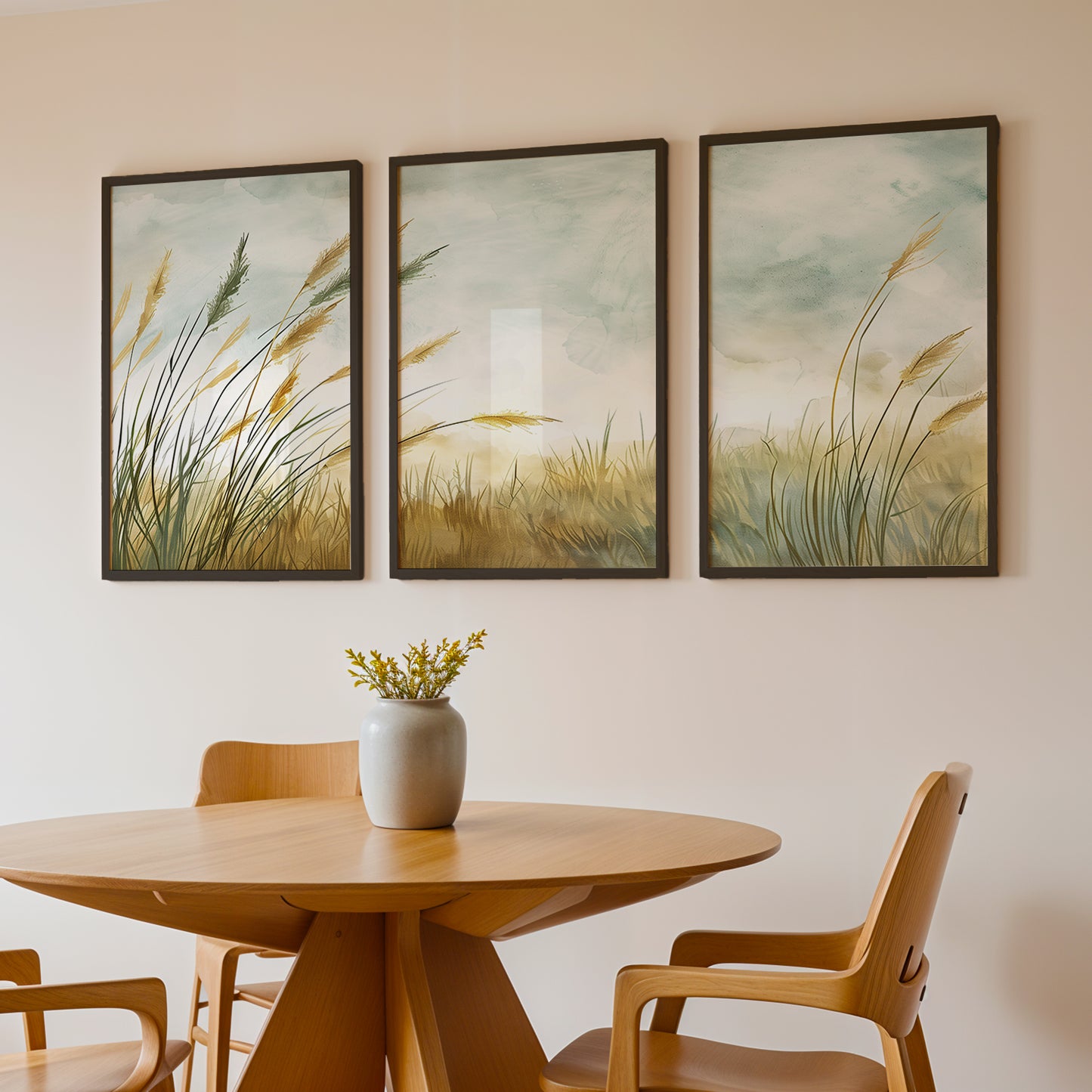Minimalist Pampas Grass Botanical Wall Art Set of 3