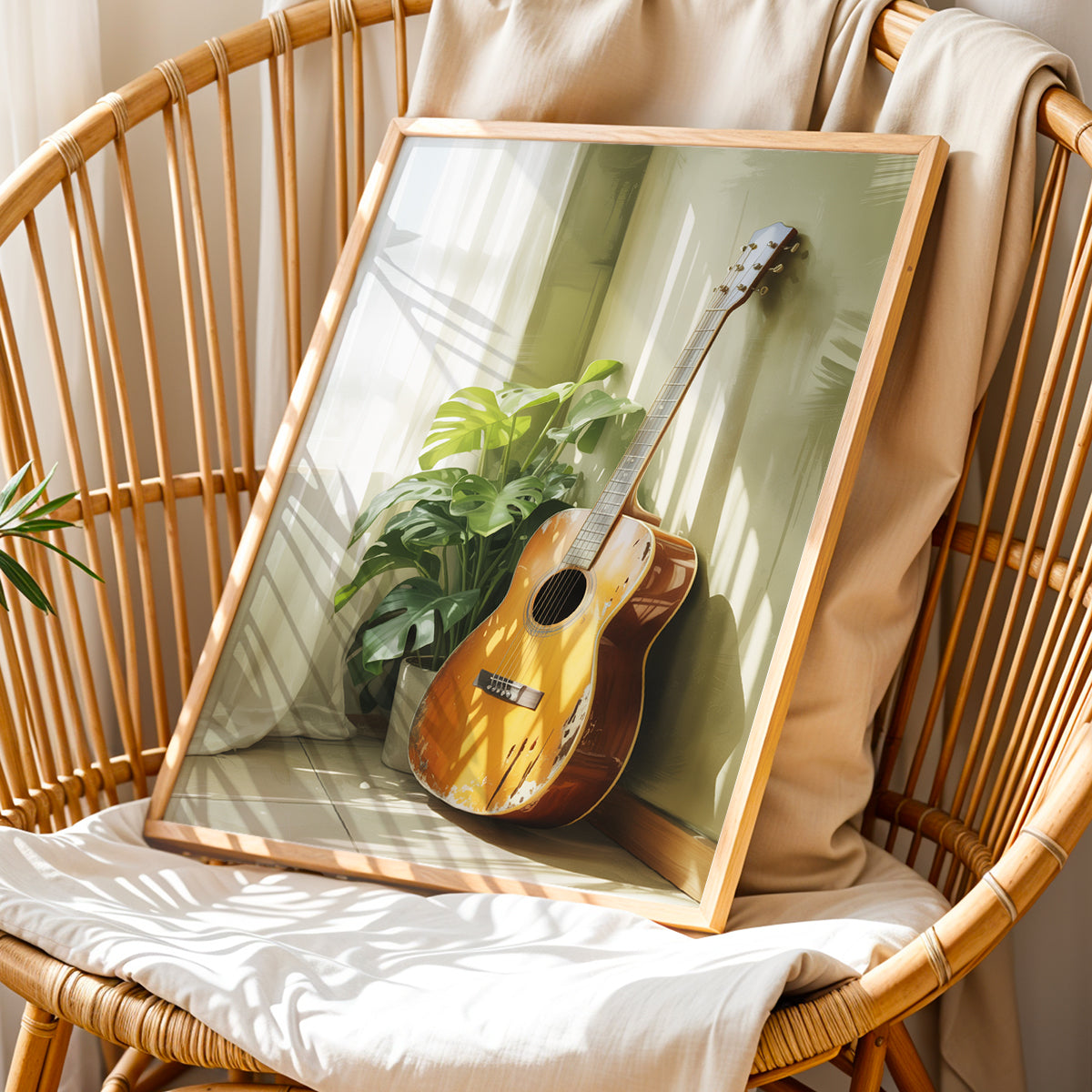 Acoustic Guitar & Greenery Framed Wall Art