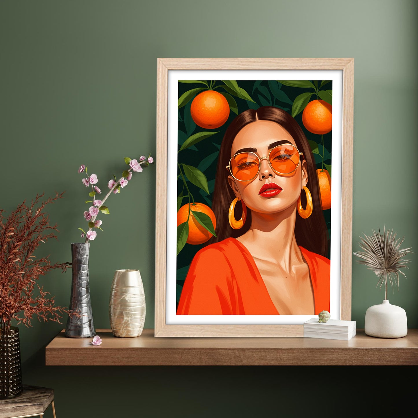Orange Aesthetic Fashion Portrait Framed Wall Art