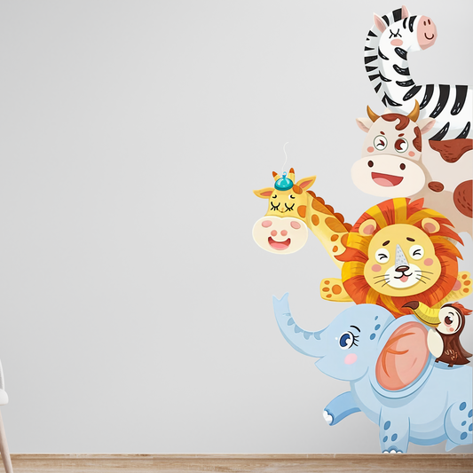 Cute Stacked Jungle Animal Door sticker
