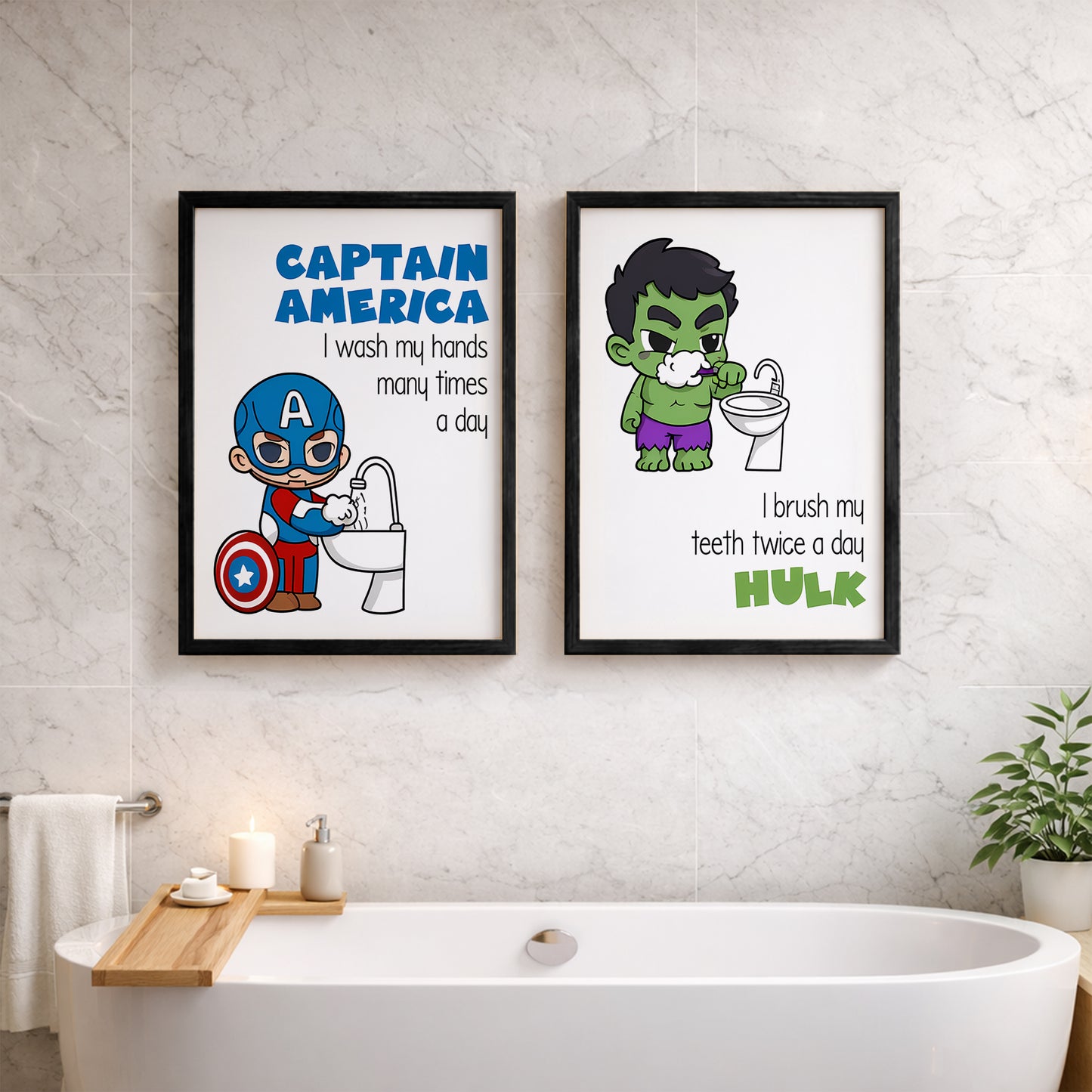 Superhero Bathroom Rules Wall Frames Set of 2