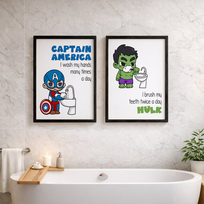 Superhero Bathroom Rules Wall Frames Set of 2