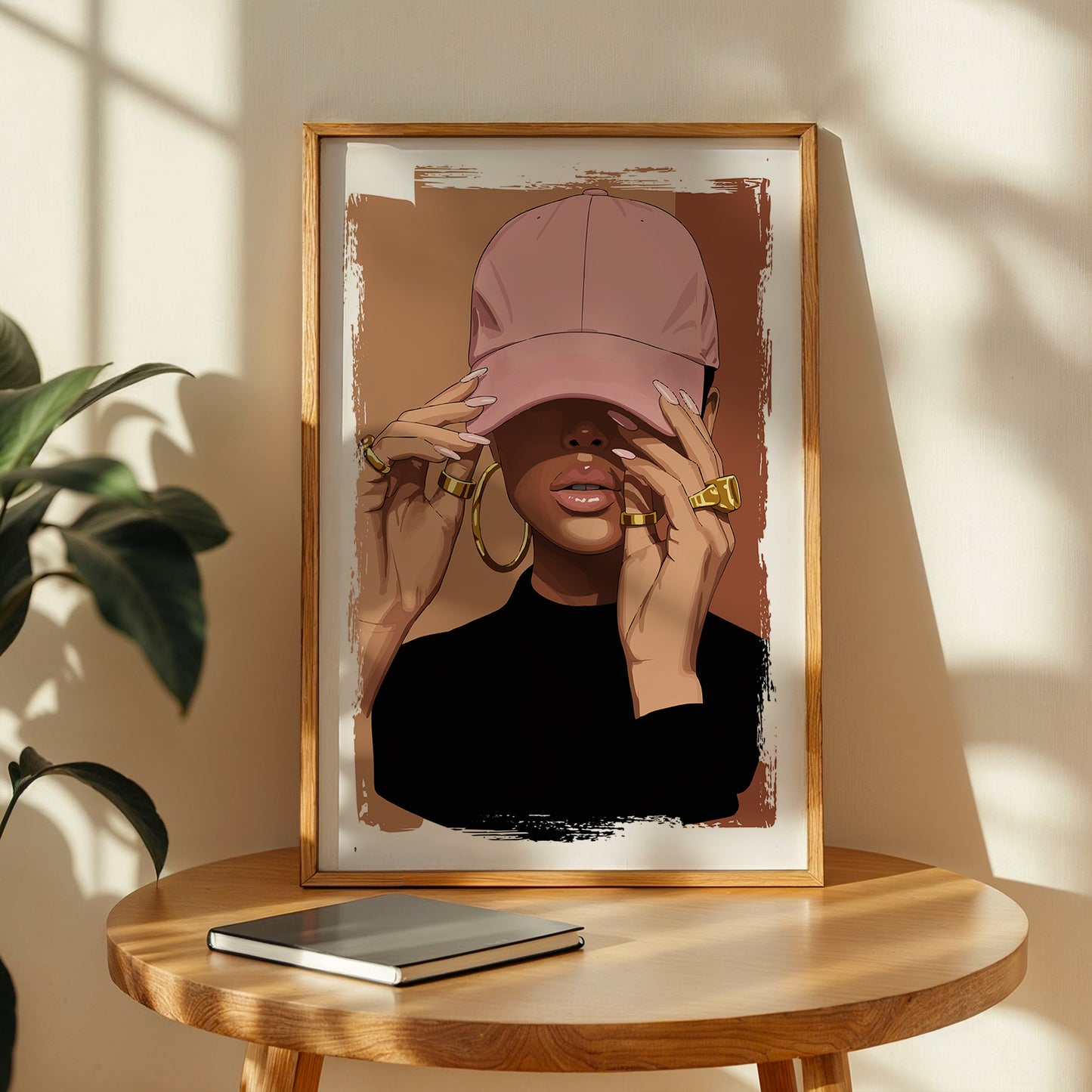 Pink Cap Fashion Girl Framed Wall Art Print