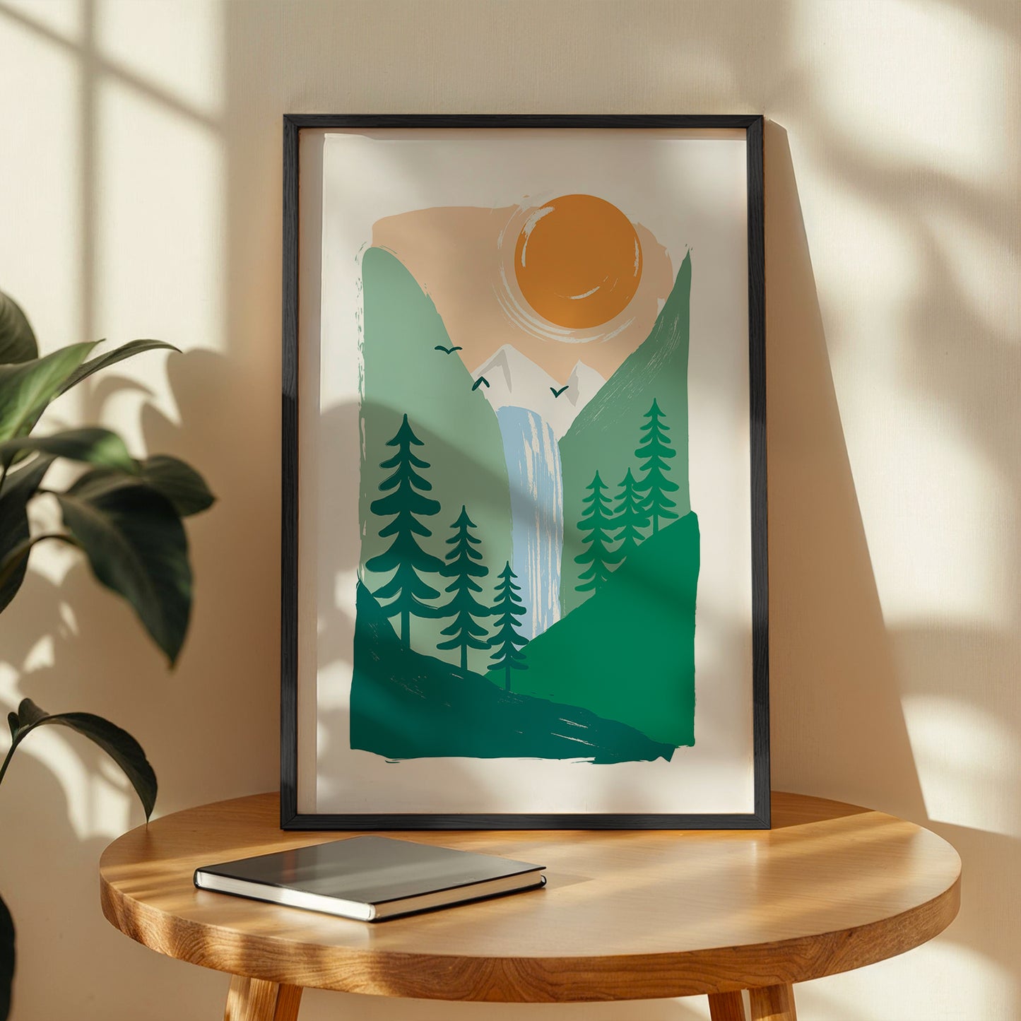 Minimalist Mountain Waterfall Nature Wall Art