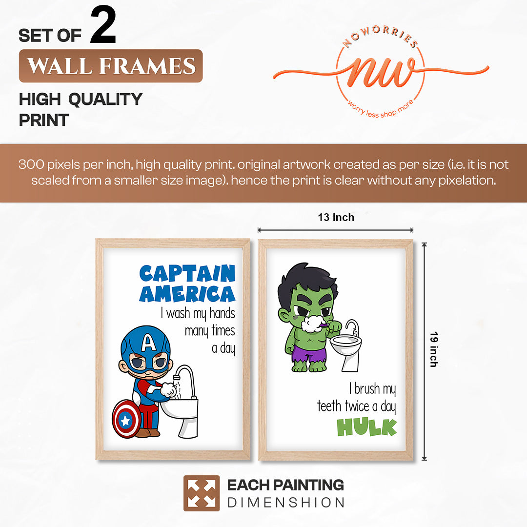 Superhero Bathroom Rules Wall Frames Set of 2