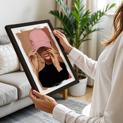Pink Cap Fashion Girl Framed Wall Art Print