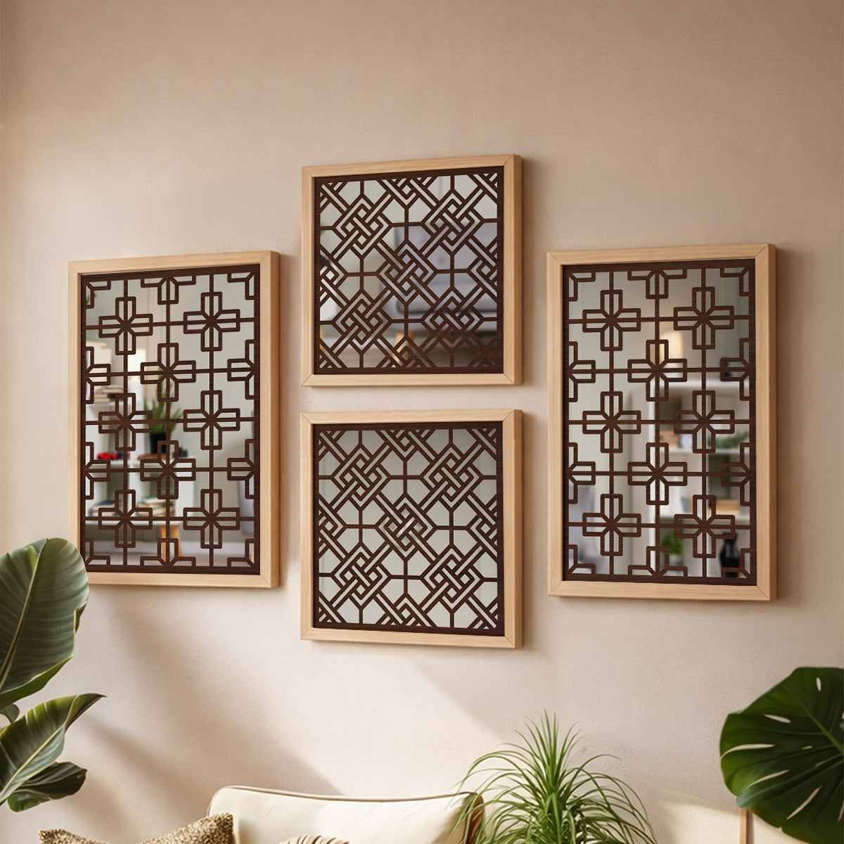 Architectural Geometric Pattern Mirror Set