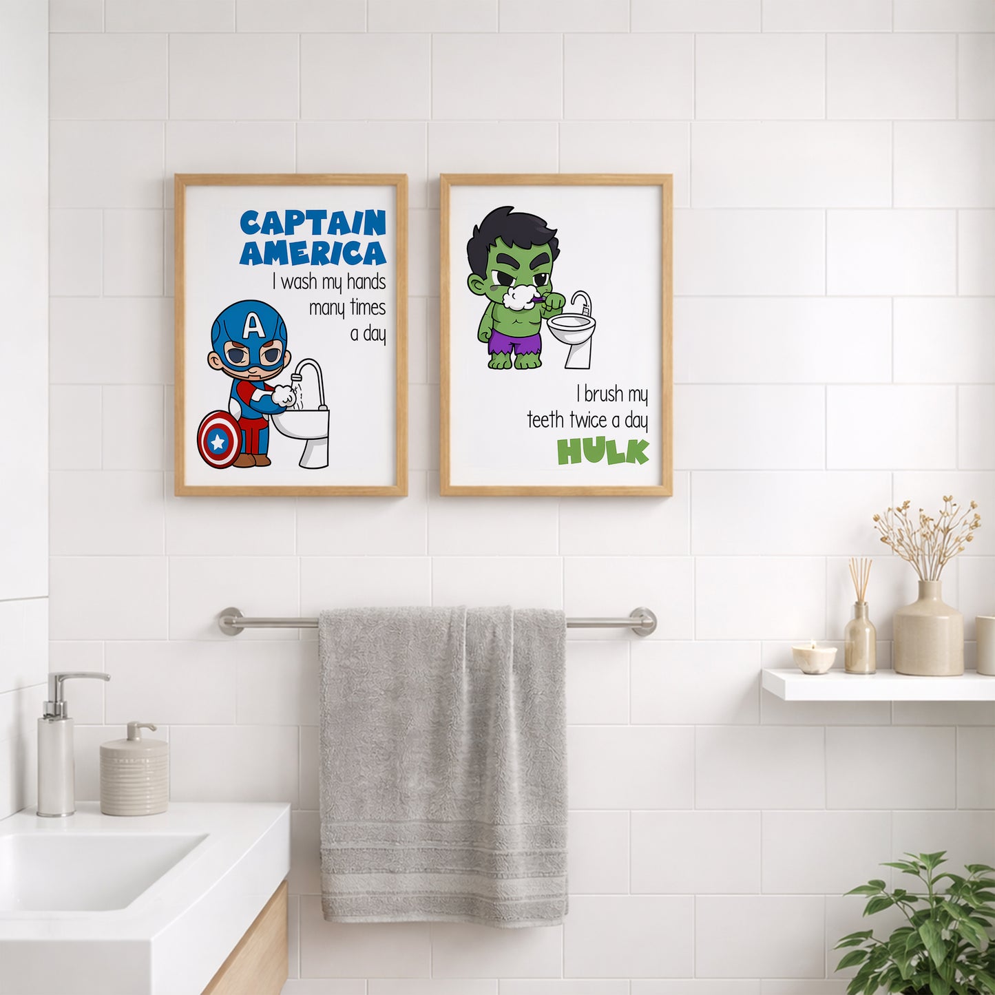 Superhero Bathroom Rules Wall Frames Set of 2