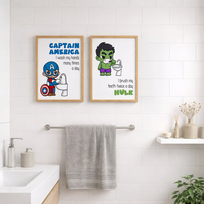 Superhero Bathroom Rules Wall Frames Set of 2