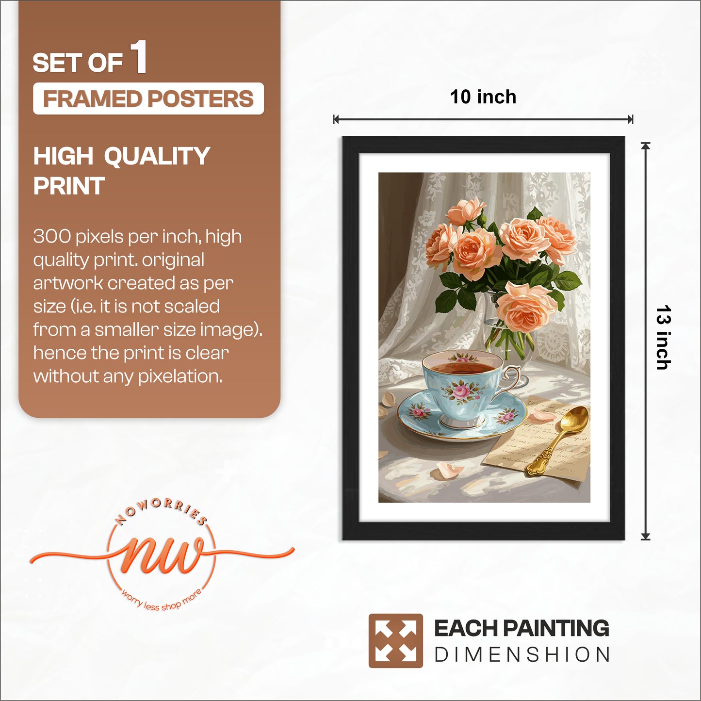 Vintage Tea Time Roses Framed Wall Art Poster