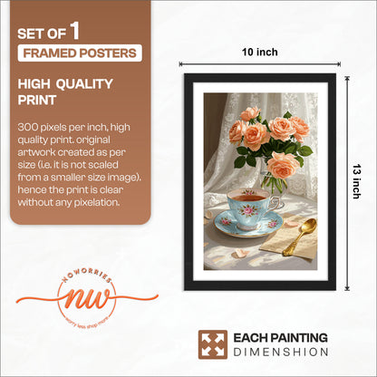 Vintage Tea Time Roses Framed Wall Art Poster