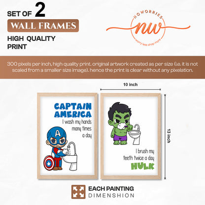 Superhero Bathroom Rules Wall Frames Set of 2