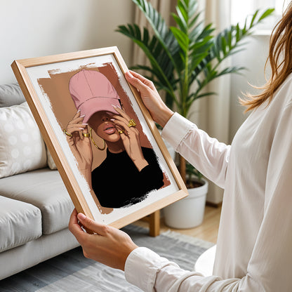 Pink Cap Fashion Girl Framed Wall Art Print