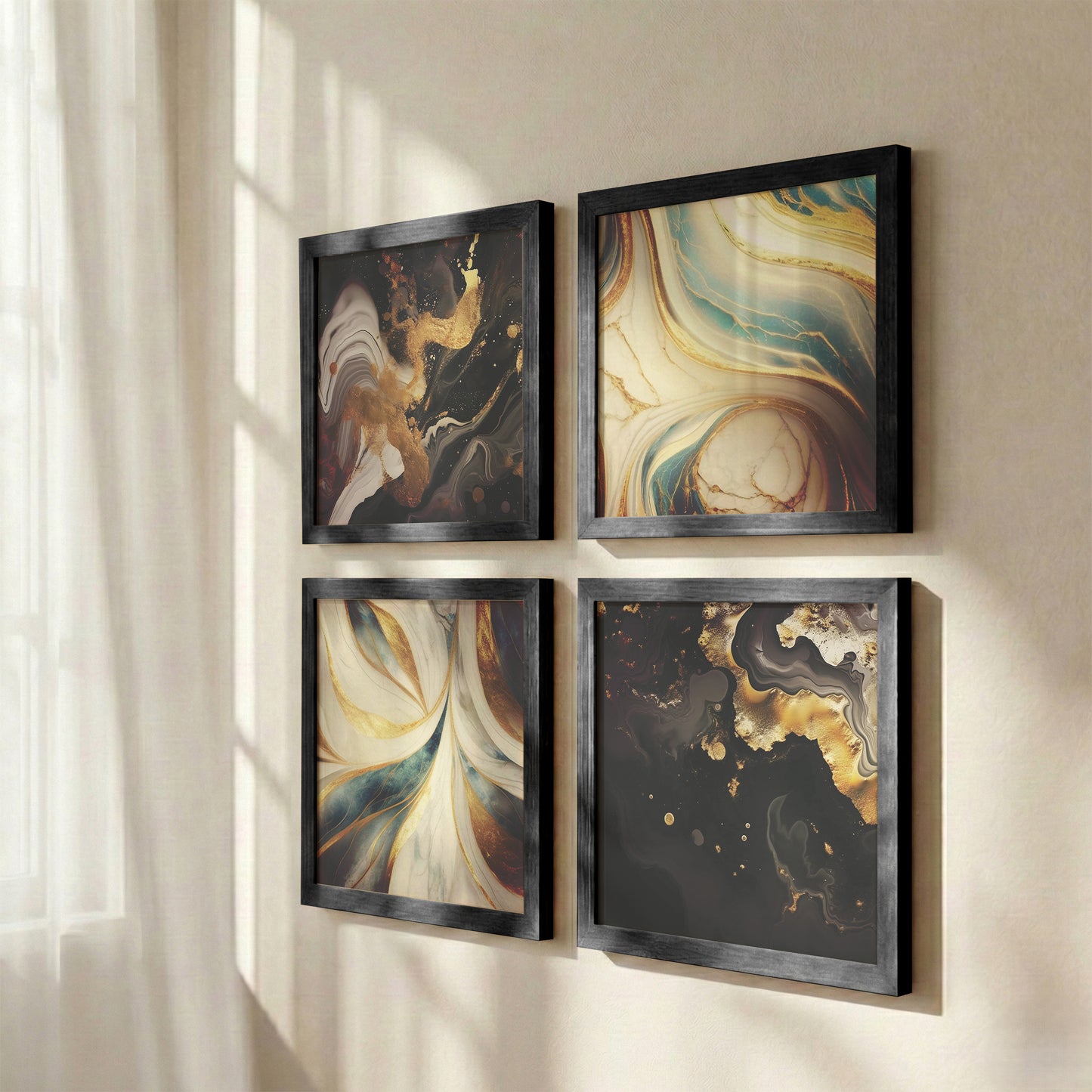 Golden Marble Wall Art Set of 4