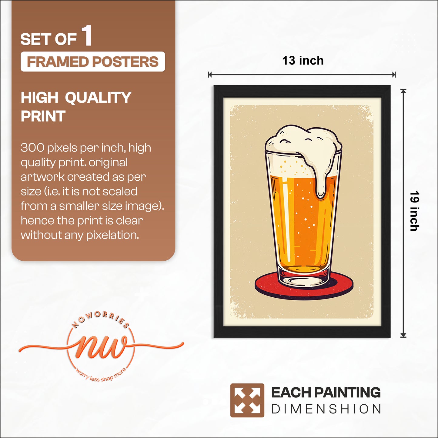 Beer Glass Illustration Frame Set of 1