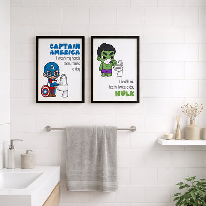 Superhero Bathroom Rules Wall Frames Set of 2