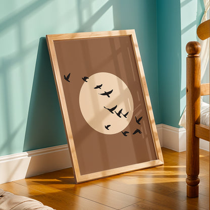 Moonlit Birds Minimalist Celestial Wall Art