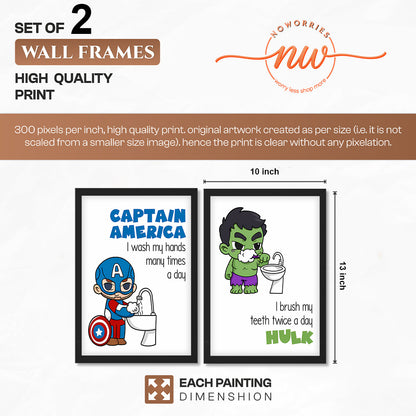 Superhero Bathroom Rules Wall Frames Set of 2