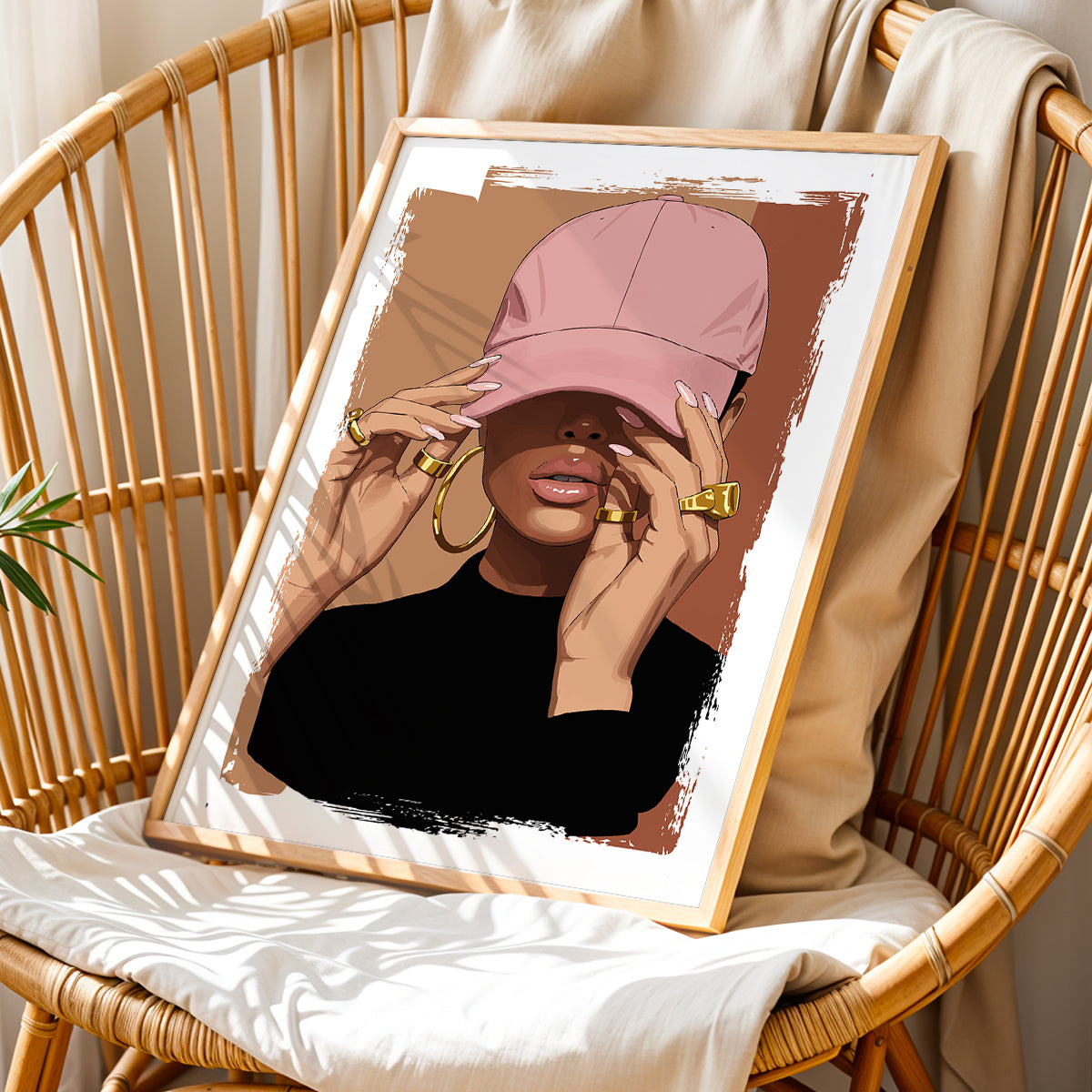 Pink Cap Fashion Girl Framed Wall Art Print