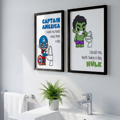 Superhero Bathroom Rules Wall Frames Set of 2