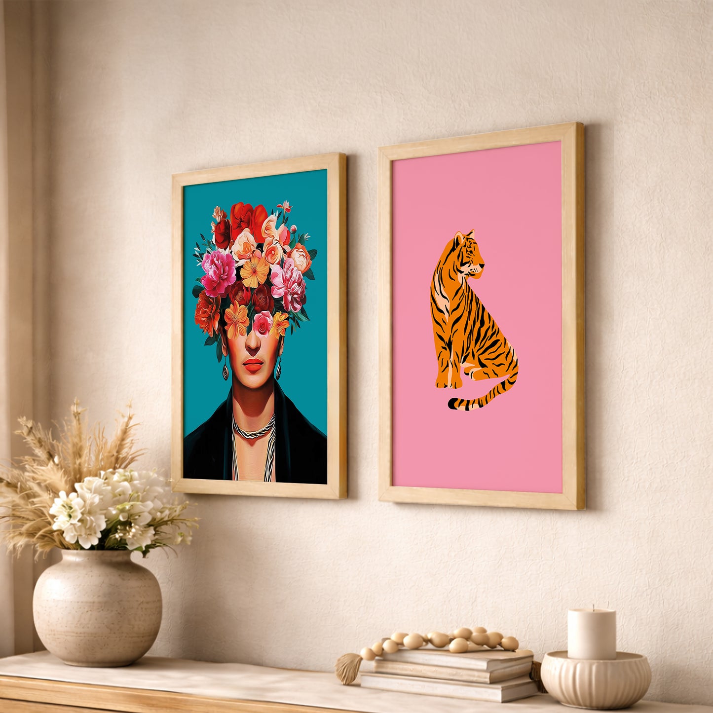 Floral Muse & Tiger Wall Art Set of 2