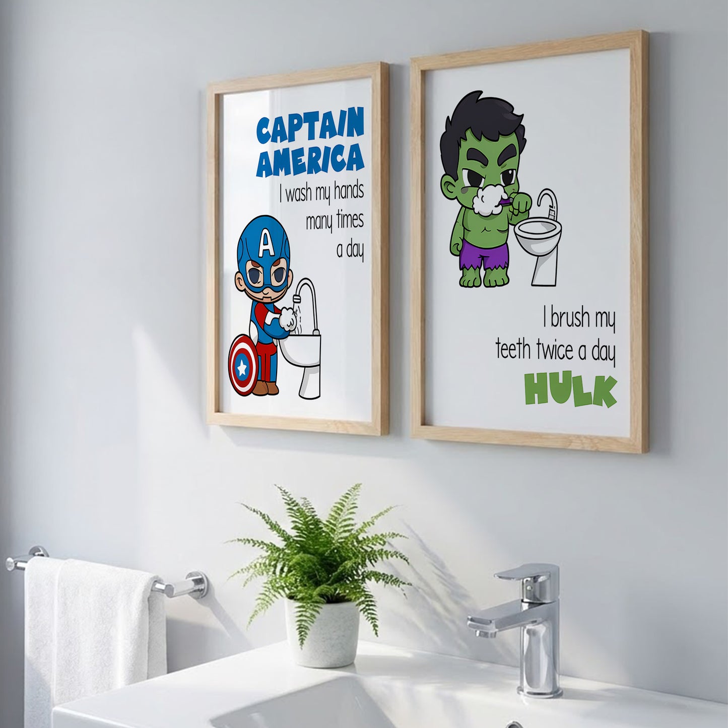 Superhero Bathroom Rules Wall Frames Set of 2