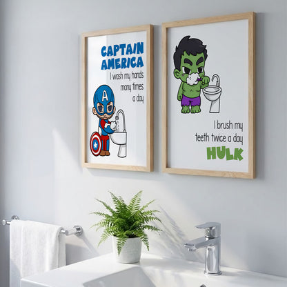 Superhero Bathroom Rules Wall Frames Set of 2