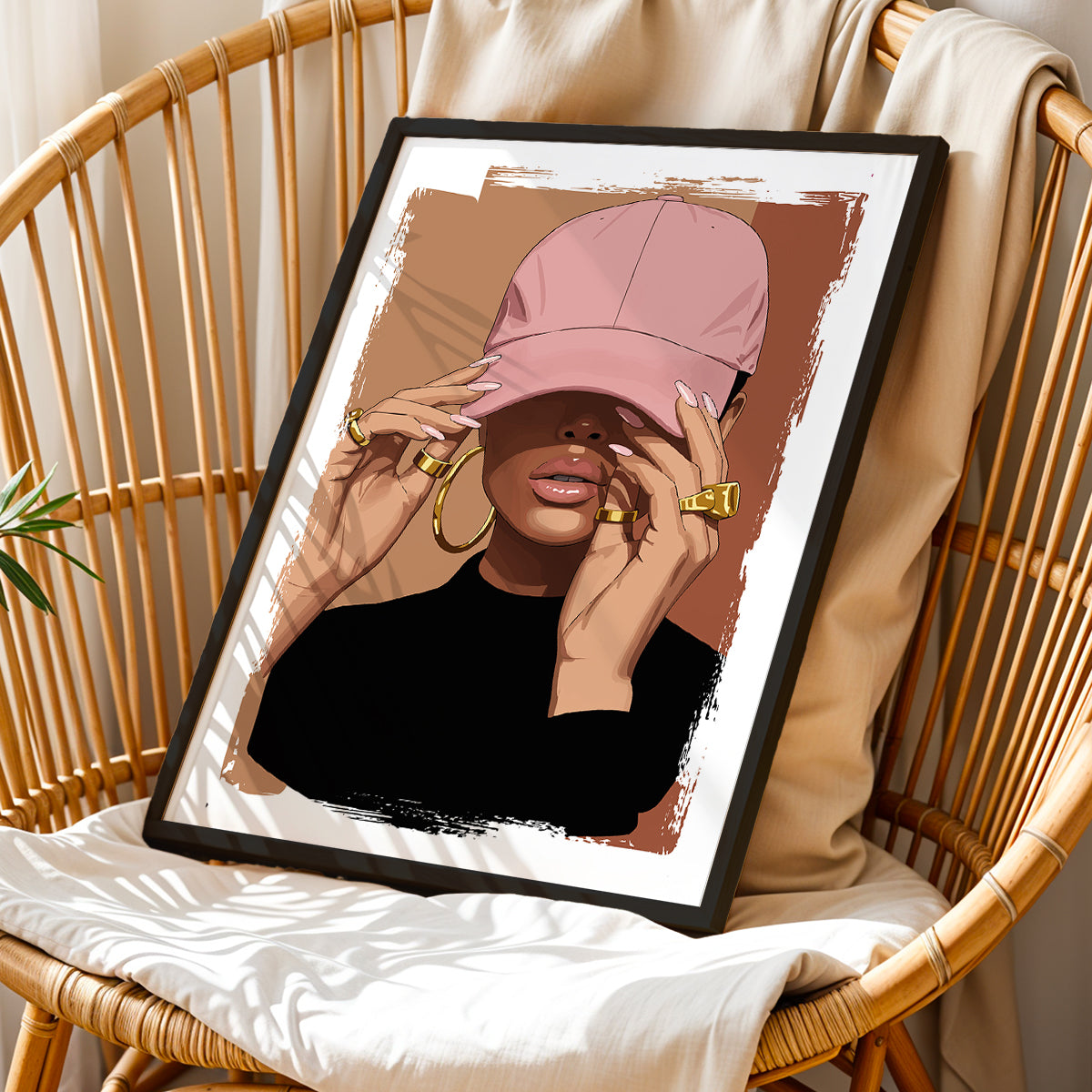 Pink Cap Fashion Girl Framed Wall Art Print
