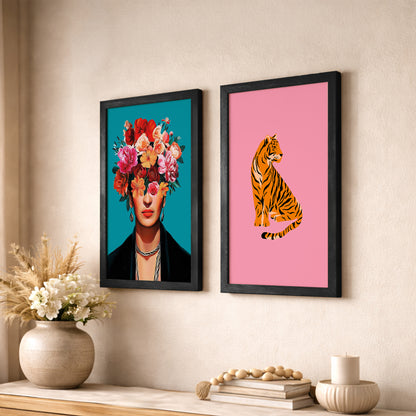 Floral Muse & Tiger Wall Art Set of 2