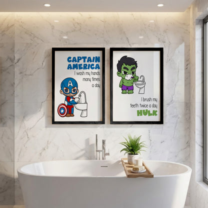 Superhero Bathroom Rules Wall Frames Set of 2
