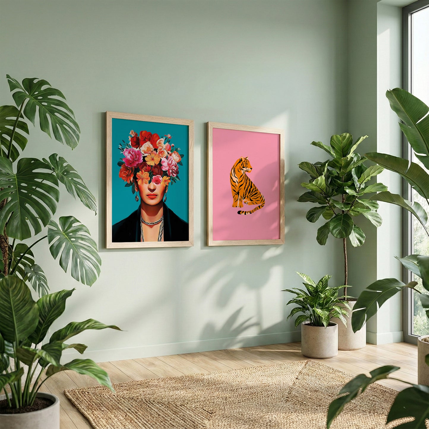 Floral Muse & Tiger Wall Art Set of 2