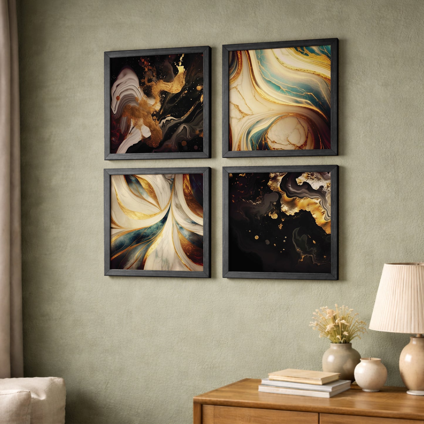 Golden Marble Wall Art Set of 4