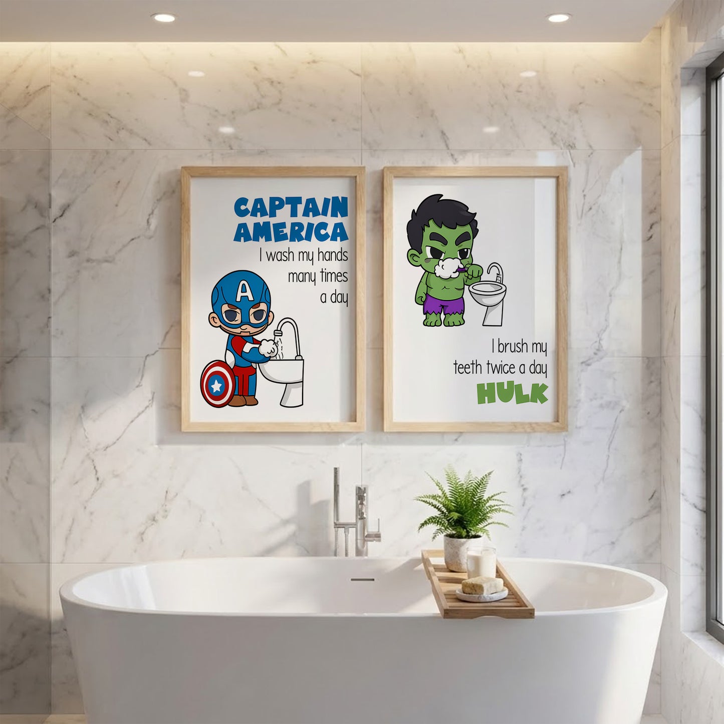 Superhero Bathroom Rules Wall Frames Set of 2