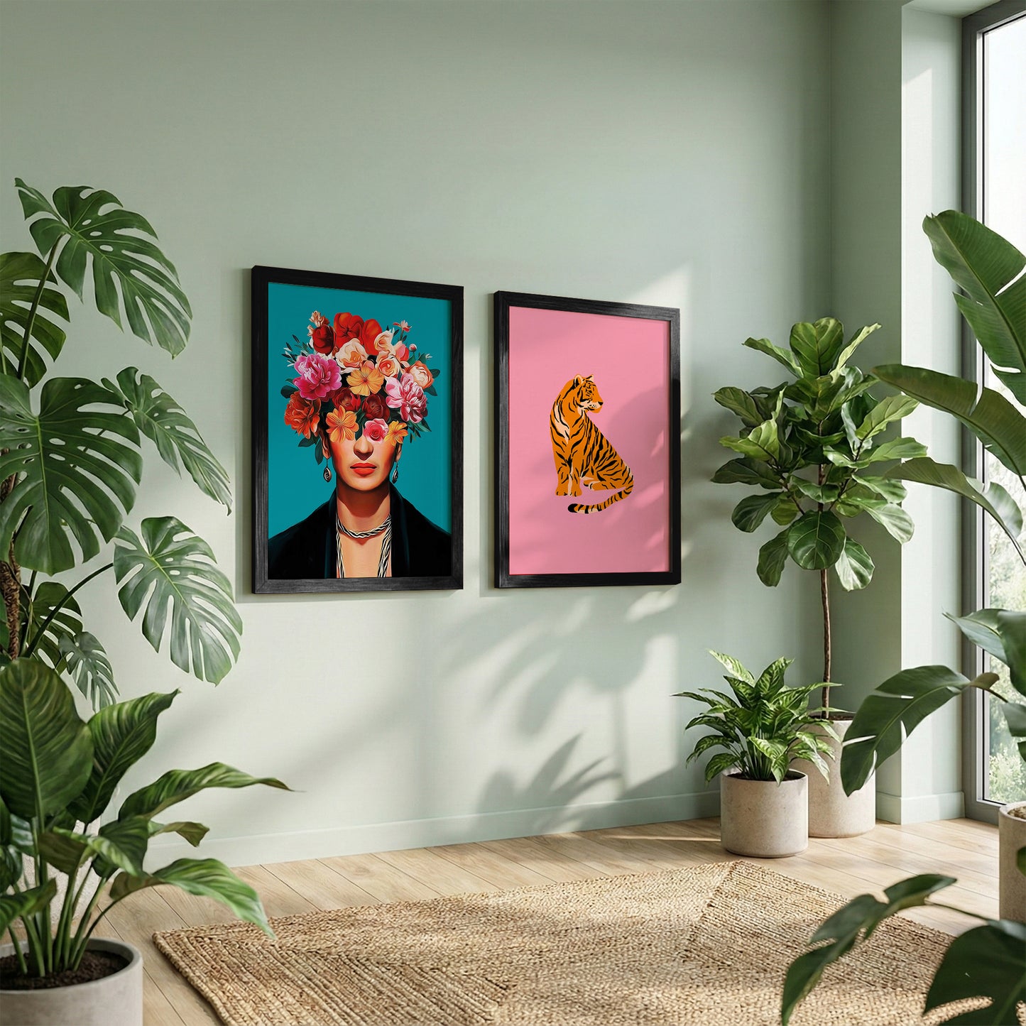 Floral Muse & Tiger Wall Art Set of 2
