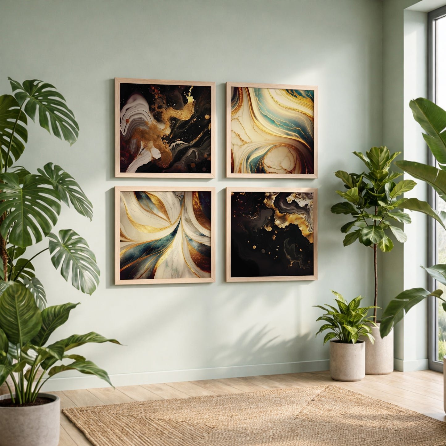 Golden Marble Wall Art Set of 4