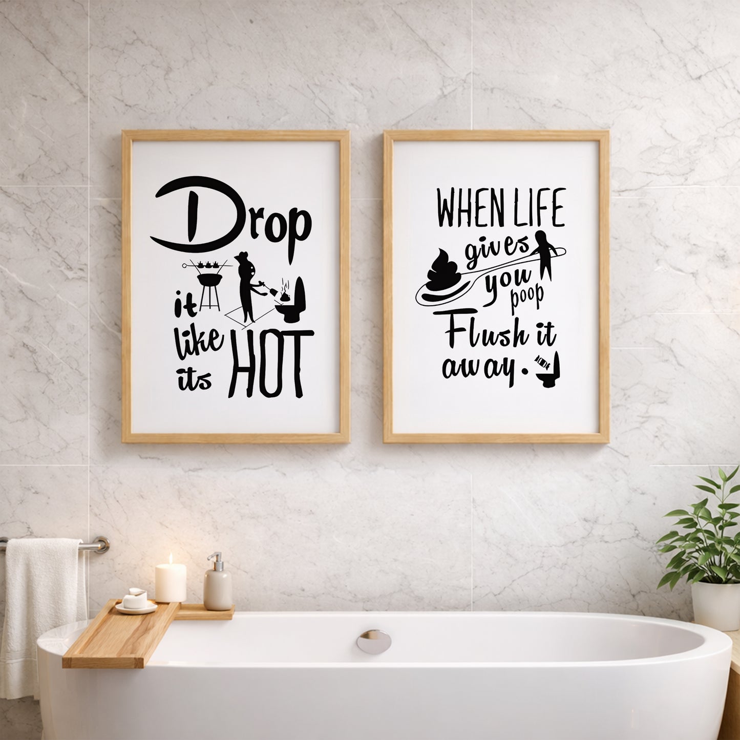 Drop It Like It's Hot Bathroom Frames Set of 2
