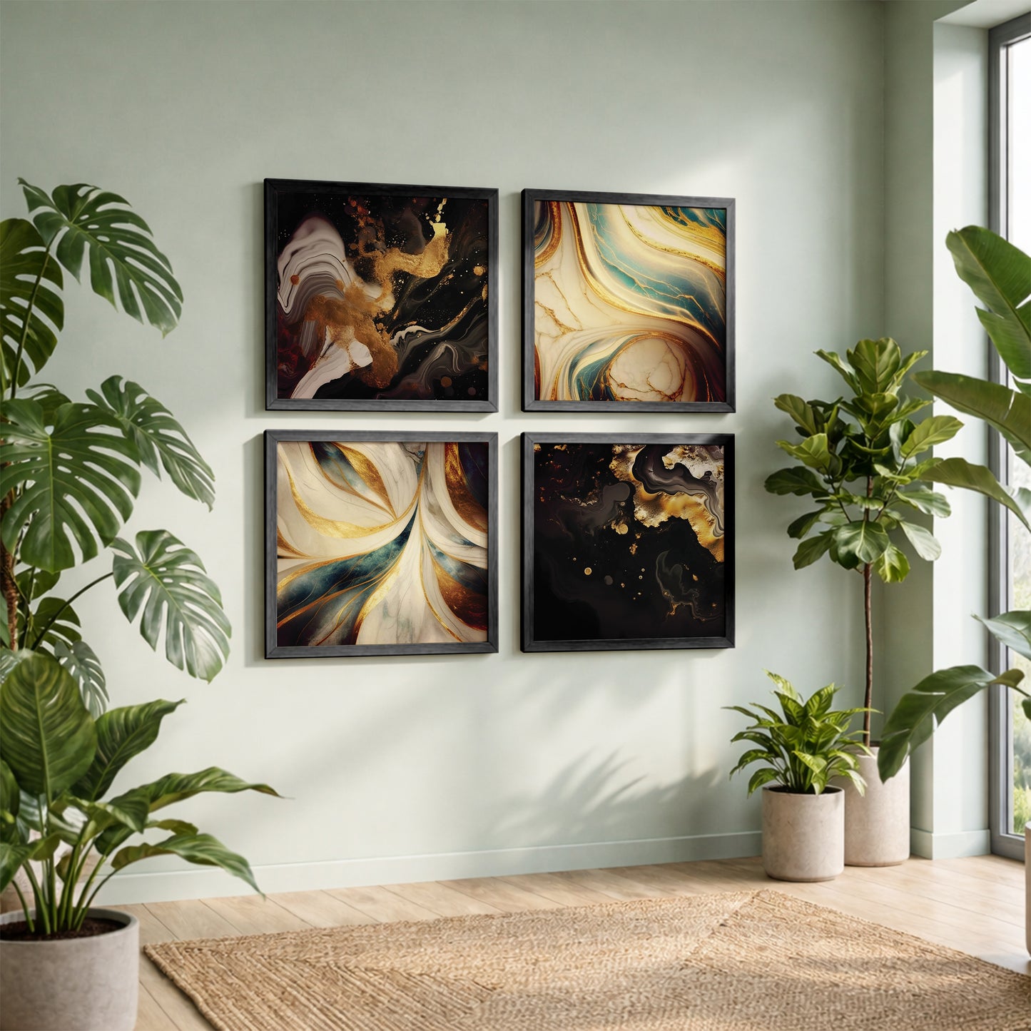 Golden Marble Wall Art Set of 4