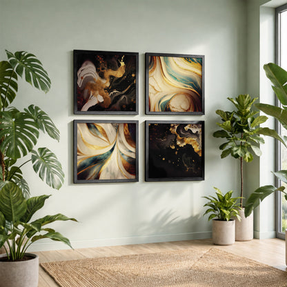 Golden Marble Wall Art Set of 4