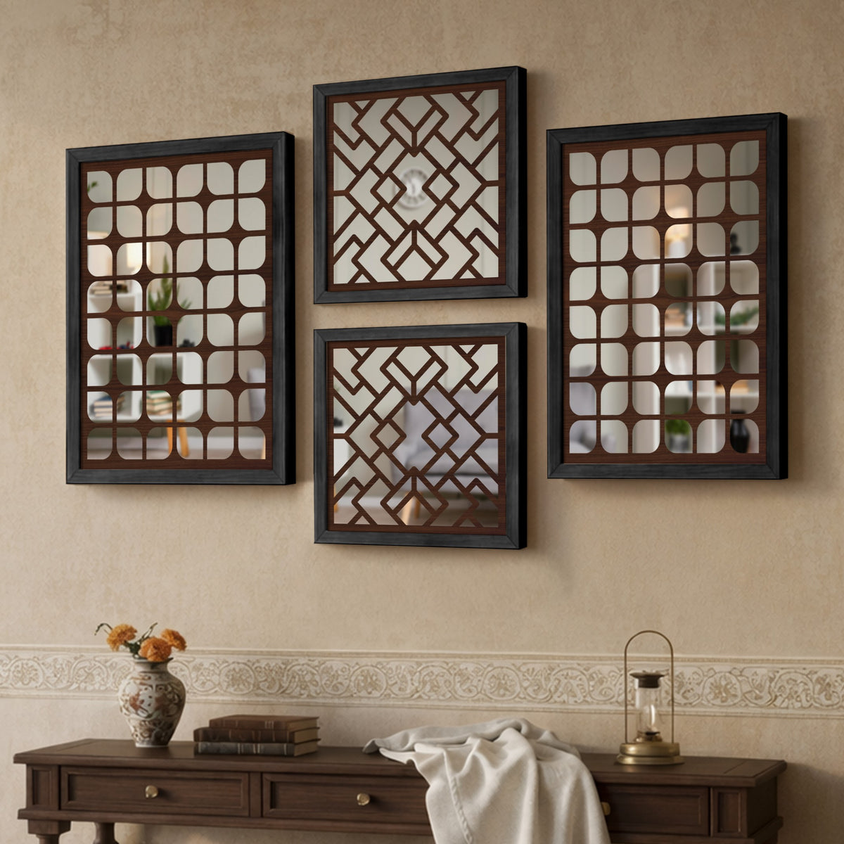 Aero Grid Mirror Art Set of 4